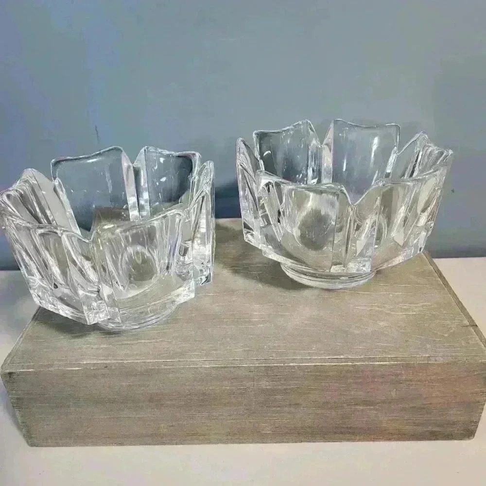 Orrefors Sweden Lead Crystal Corona Bowls Signed‎ Set of Two